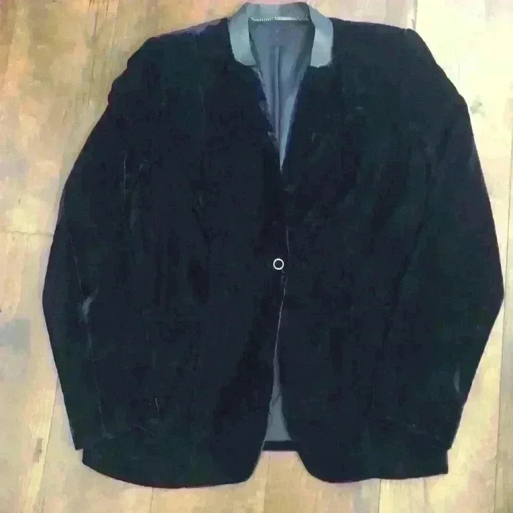 Ellie Tahari Lined Velvet Blue Blazer with Faux Leather Collar 12